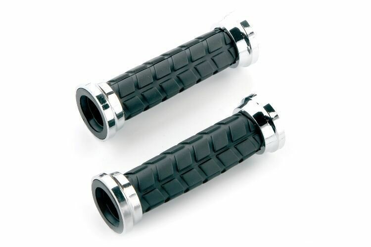 фото Рукоятки руля (грипсы, комплект) 120 мм, резиновые, Joykie (черный/серебристые кольца)