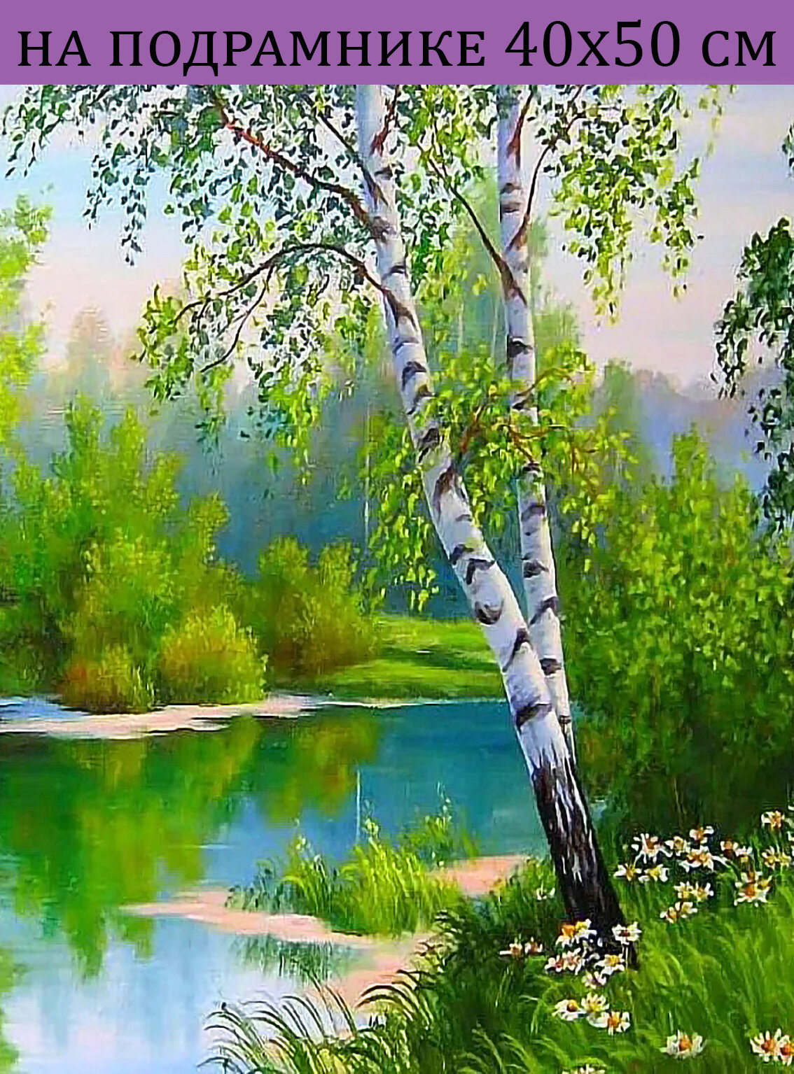 фото Алмазная мозаика на подрамнике 40х50 Природа березы, алмазная вышивка на подрамнике 50х40 для детей и взрослых Картина стразами Наборы с круглыми стразами полная выкладка