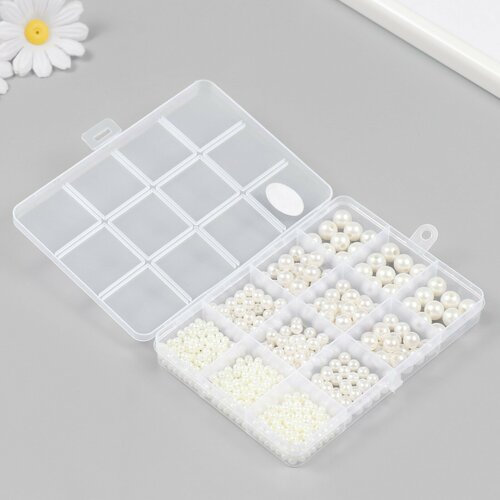 Бусины в шкатулке Жемчужный 12 делений 10х135х18 см 570₽