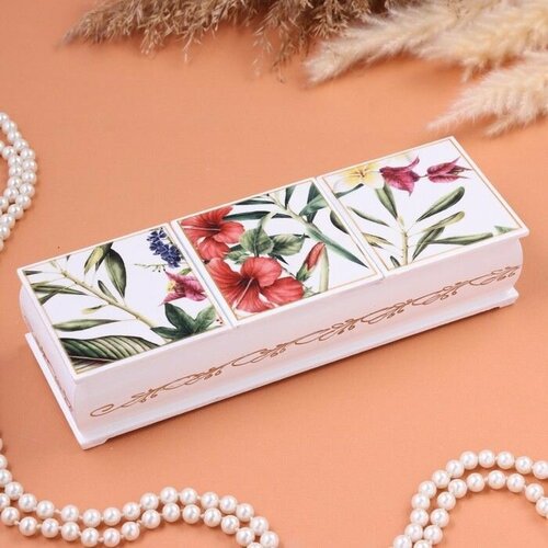 Шкатулка Лилии белая 23 х 75 х 5 см тройная лаковая миниатюра 1966₽