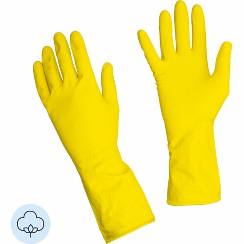Хозяйственные перчатки КНР Lotus Lux особопрочные с хлопковым напылением желтые 55 г размер S 329₽