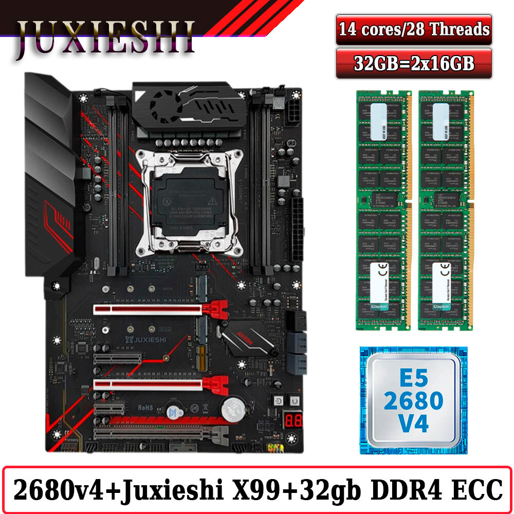 Комплект материнская плата Juxieshi X99-MR9A PRO + Xeon 2680V4 + 32GB DDR4 ECC