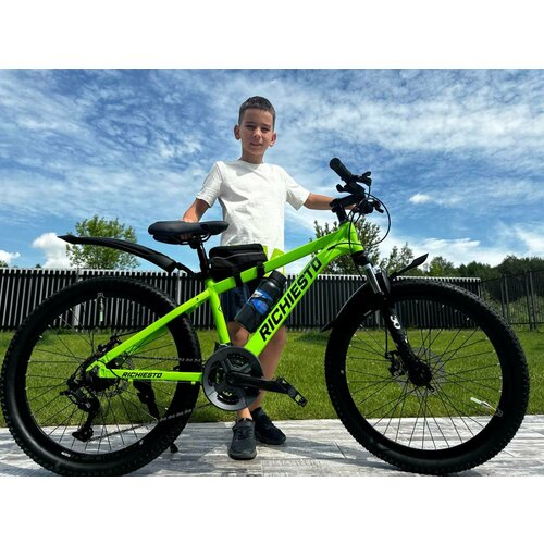 Велосипед RICHIESTO 24 Алюминиевая рама 14 Горный Для детей и подростков Спортивный салатовый 2450000₽