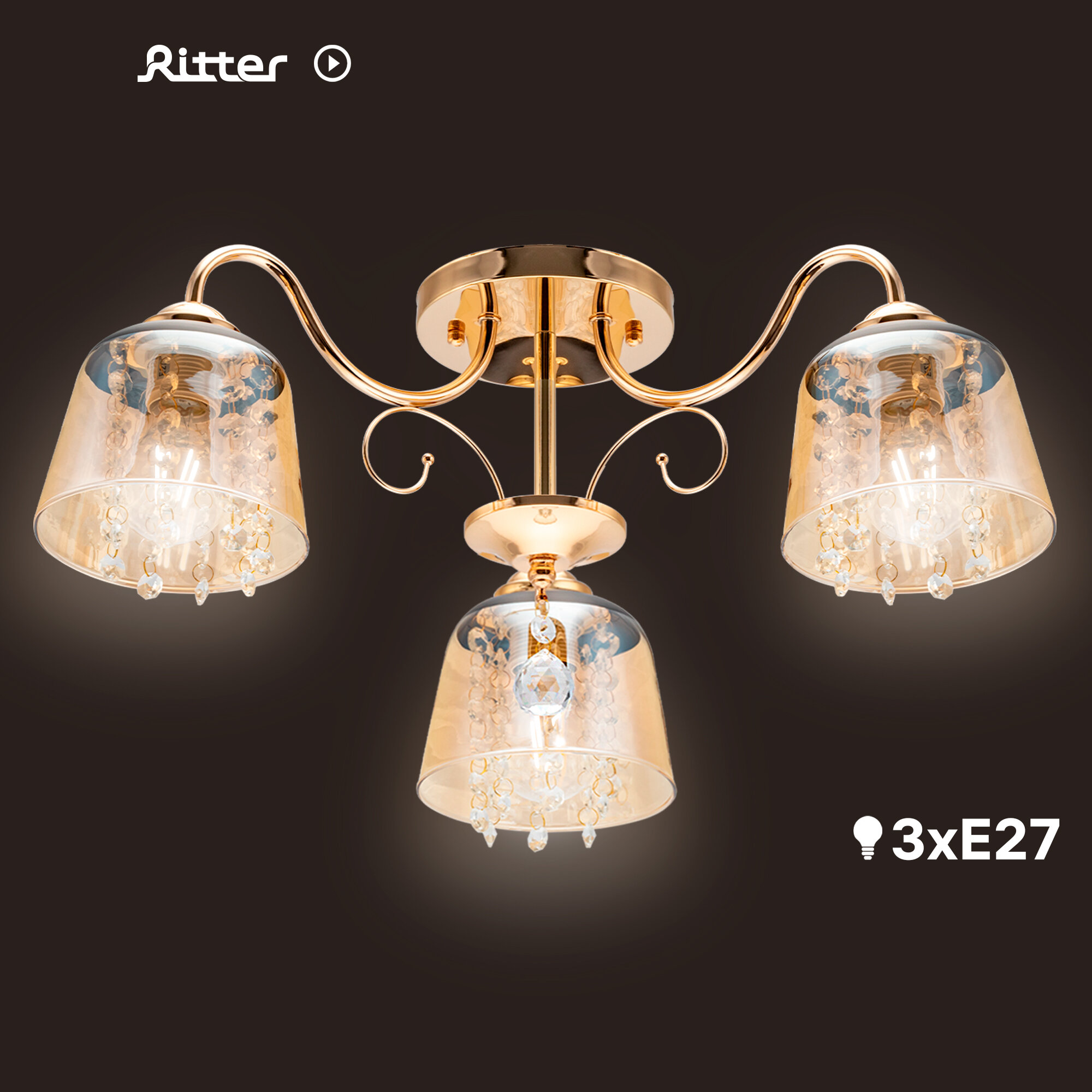 фото Потолочная люстра BARLETTA 3хE27х60Вт Ritter 52529 5