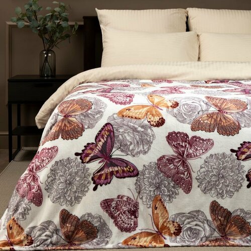 Плед TexRepublic Absolute Бабочки, 150х200 бежевый, размер 1.5, спальный