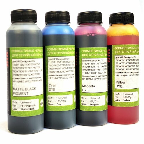 Чернила Bursten для плоттеров HP DesignJet T120, T125, T130, T520, T525, T530 и OfficeJet Pro K550, K5300, K5400, K8600, L7480, L7380, L7550, L7580 картриджей HP 711, 10, 11, 88 100x4 пигментные и водные