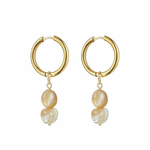 Серьги конго с подвесками Strekoza Collection перламутр размер 21 мм золотой бежевый 2700₽