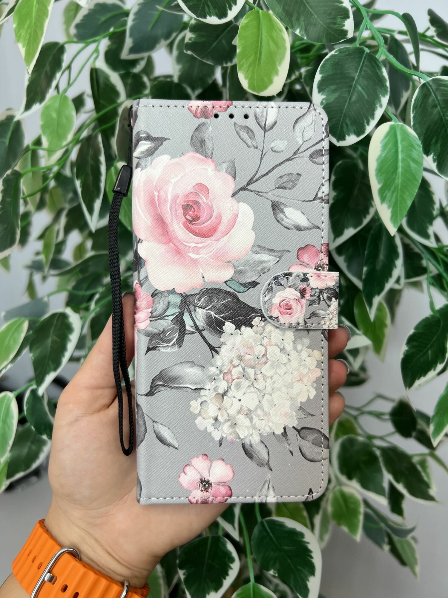 Чехол книжка wallet case на Huawei Nova Y63 и Y72 и Y72S / Хуавей Нова У63 и У72 и У72S с рисунком (Розы на сером) — фото 1