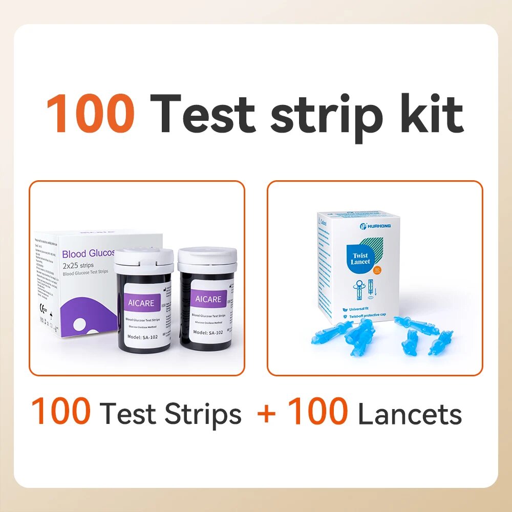 Глюкометр AICARE для измерения глюкозы в крови, 100Pcs-EN-Strips