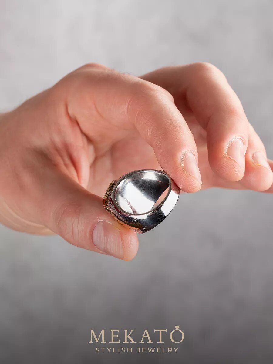 Печатка МЕКАТО, стекло, размер 18, золотой, серебряный, синий — фото 1