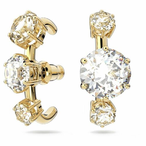фото Серьги пусеты swarovski, кристаллы swarovski, размер 26 мм, золотой/белый
