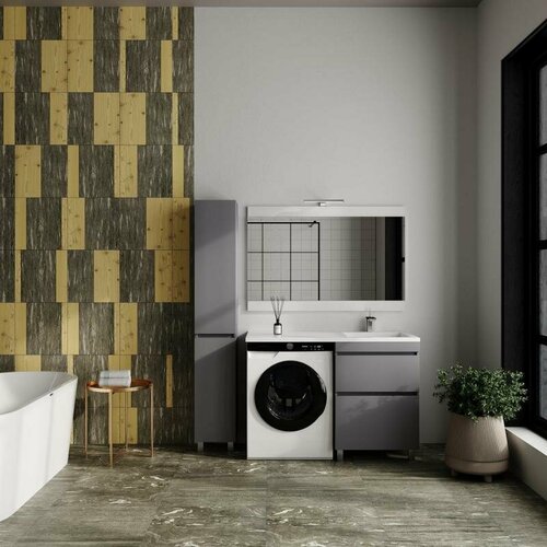 Style Line Тумба напольная "Даллас леон 120", Люкс серая, PLUS + Умывальник ESTETUS леон 1200*549 правый серый, белый