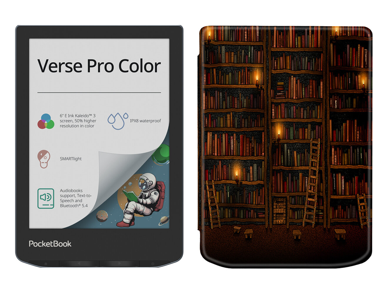 Электронная книга PocketBook 634 Verse Pro Color, серый с обложкой ReaderONE Library
