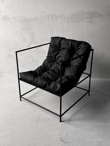Изображение товара Кресло мягкое удобное для отдыха, уличное, на балкон, веранду, в стиле лофт, минимализм, Флафф юнит кожзам черный