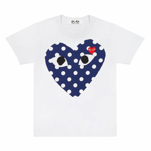 фото Футболка comme des garcons play cdg play large polka dot heart t-shirt, 1 шт., размер 2xl, white / polka dot