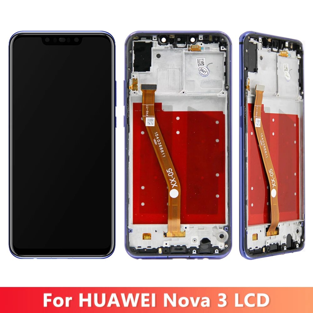 100% протестированный экран дисплея Nova 3, для Huawei nova 3 Nova3 PAR-LX1, замена дигитайзера сенсорного экрана с рамкой, With Purple Frame — фото 1