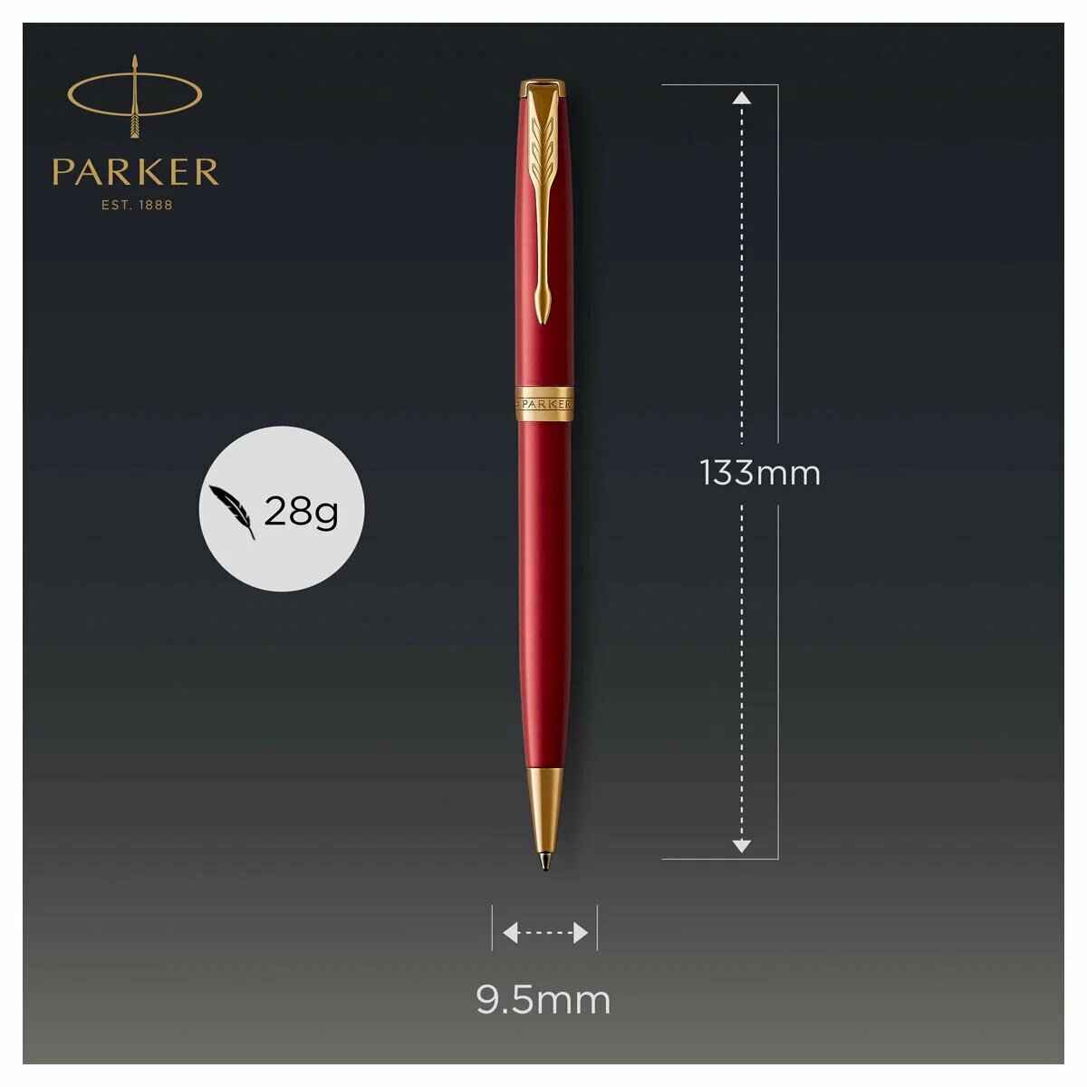 Ручка шариковая Parker Sonnet Core K439 Slim (1931477) LaqRed GT M черные чернила подар.кор. - фото №9