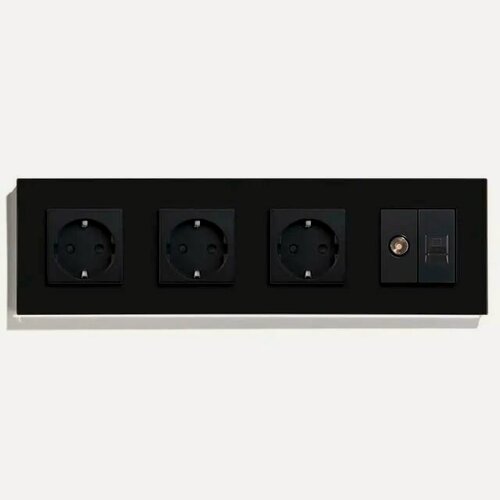 Изображение товара Розетка 4 поста с интернет/тв, CAT5e/TV, рамка 299х86мм стекло, цвет черный