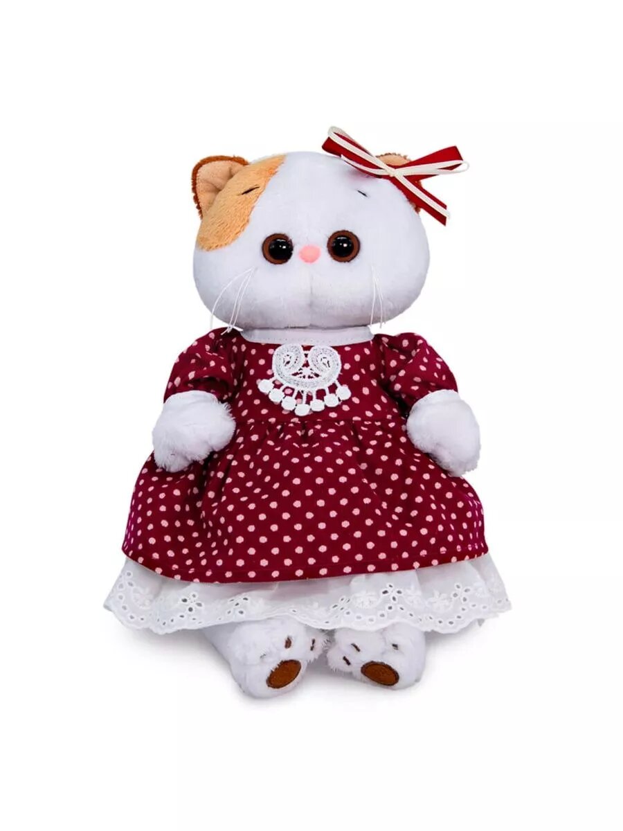 Мягкая игрушка Кошка Ли-Ли в бордовом платье 27см — фото 1