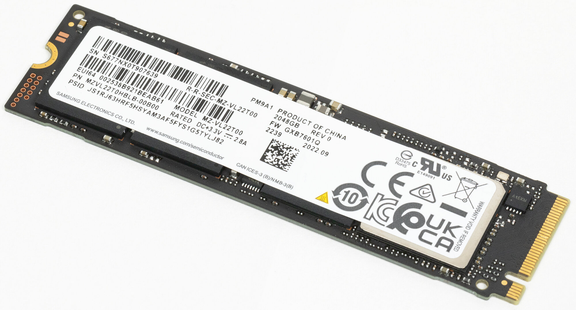 Внутренний SSD Samsung PM9A1, PCI-E 4.0 x4 M.2 NVMe, 7000 MB/s, 5000 MB/s, OEM, 512 GB