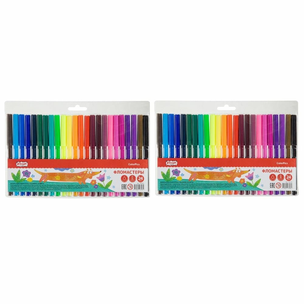 №1 School Фломастеры ColorPics, 24 цвета, 2 уп.