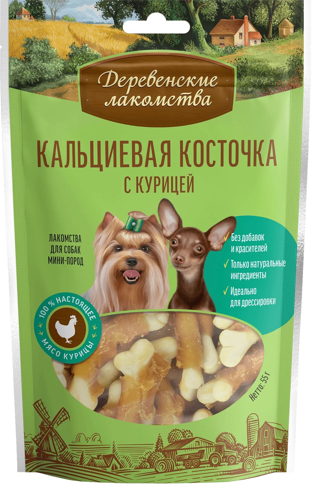 Лакомство для собак Деревенские лакомства Кальциевая косточка с курицей для мини-пород 55 г