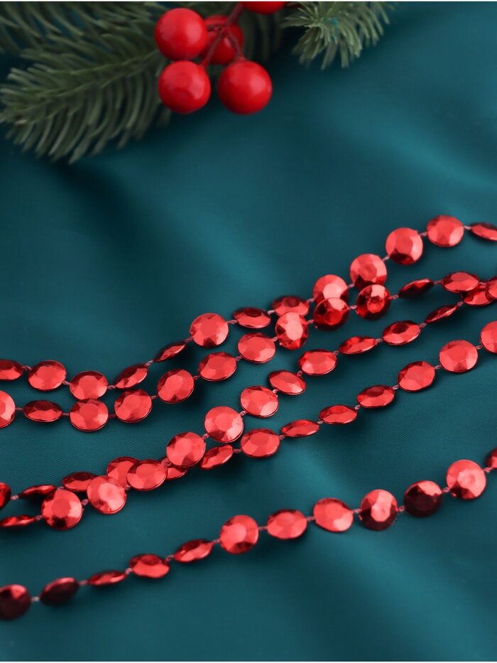 Бусы на ёлку «Грани» длина 2.7 м d=10 мм красные