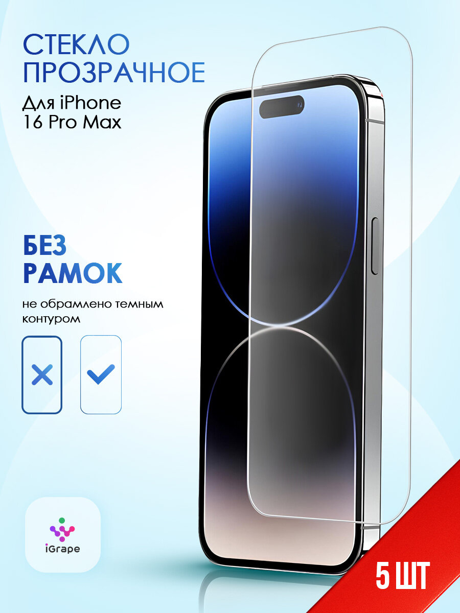 Стекло без рамок 5 шт iPhone 16 Pro Max / стекло на айфон 16 про макс