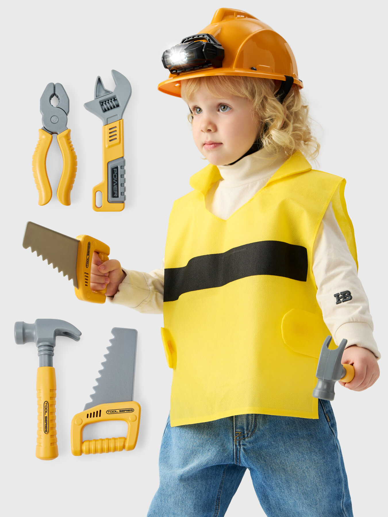 331941 Набор инструментов детский Happy Baby HAPPY BUILDER игрушки для мальчиков развивающие игрушки каска жилет