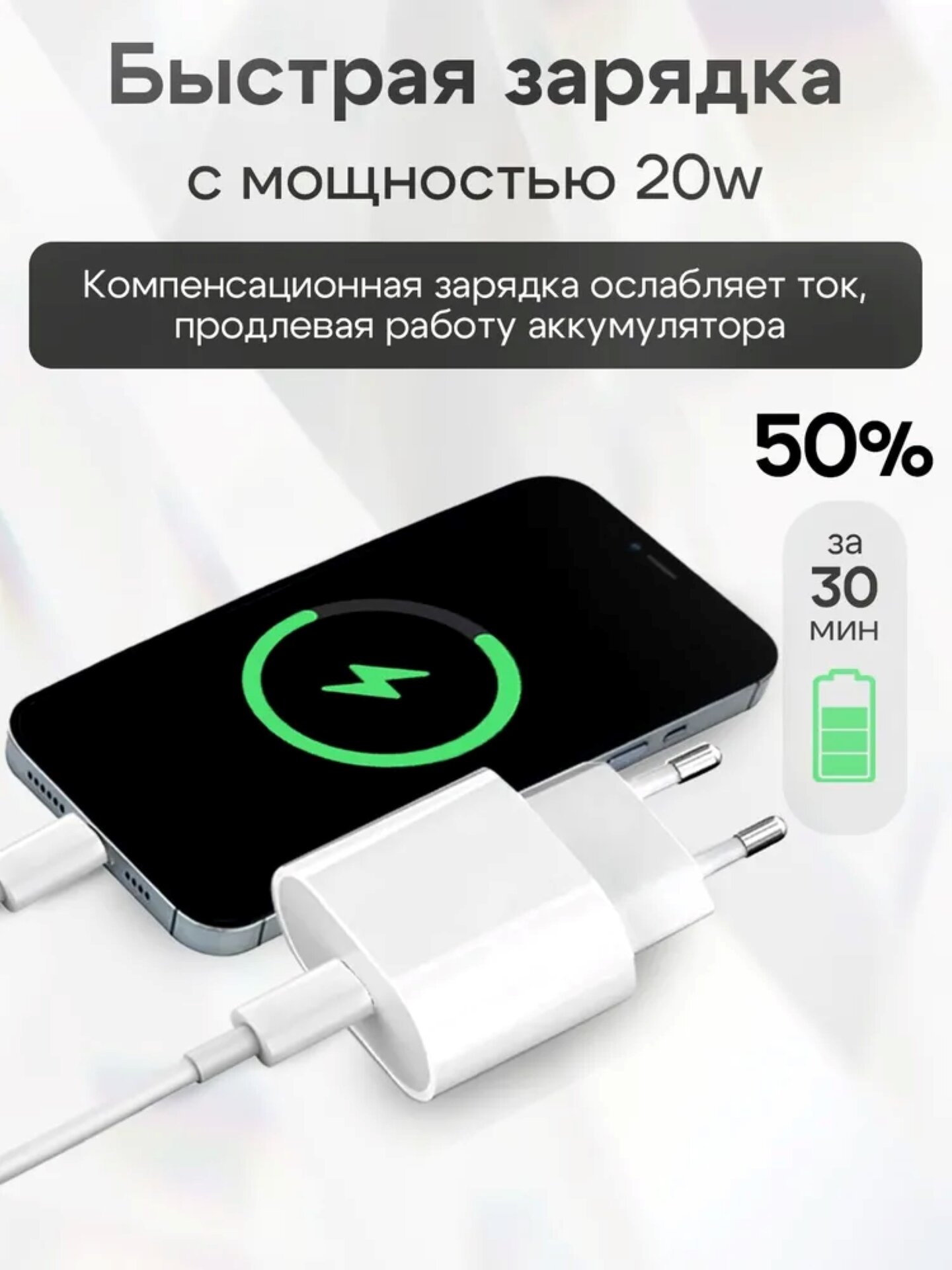 Блок питания для iPhone 20W USB-C - Адаптер Apple, Apple galofka для iPhone, iPad, AirPods — фото 1