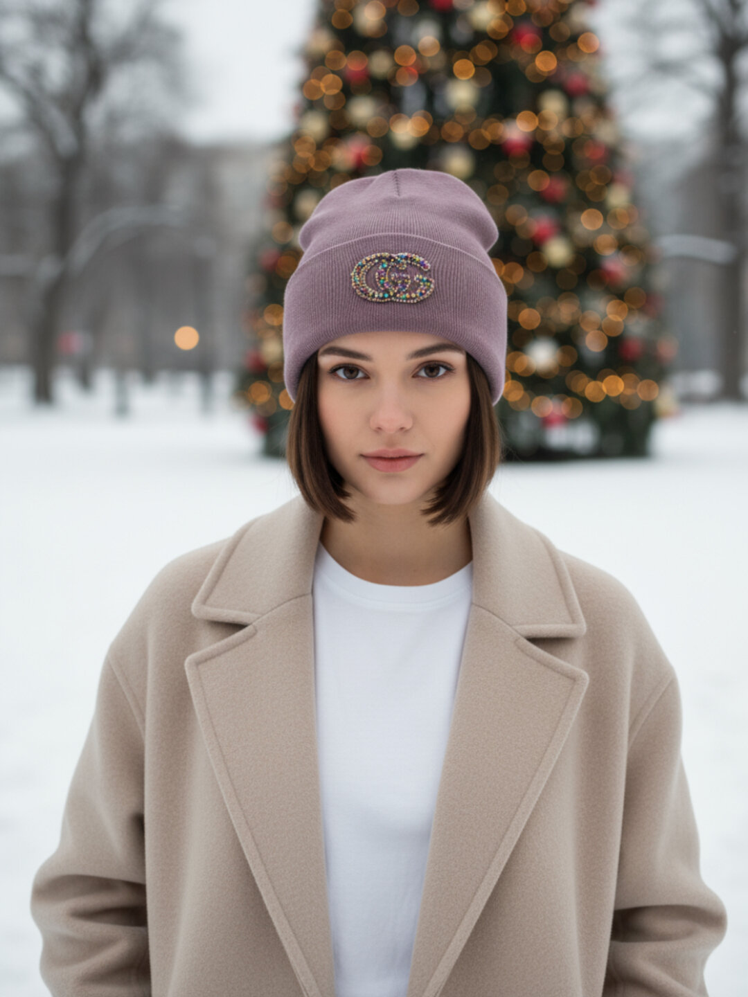 Шапка-бини для женщин, размер 26-28, сиреневый — фото 1