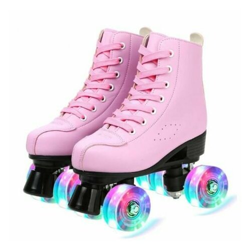 Ролики Квады Banwei Pink, светящиеся колёса роликовые коньки квады romance pink 36