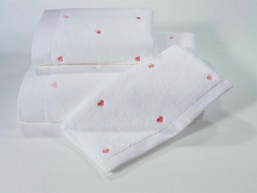 Полотенце Soft cotton LOVE белый-розовый (50X100)