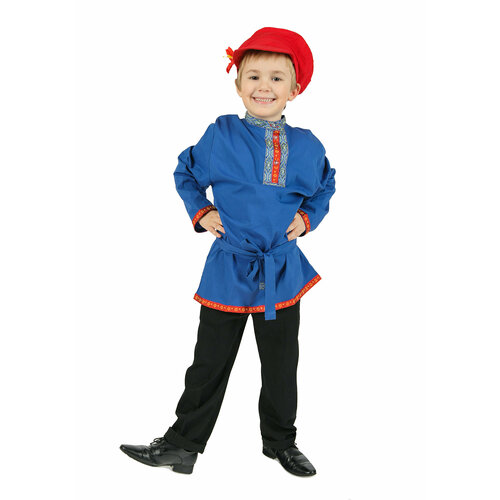 фото Косоворотка для мальчика русский народный карнавальный костюм рубашка детская синяя хлопок русский сарафан