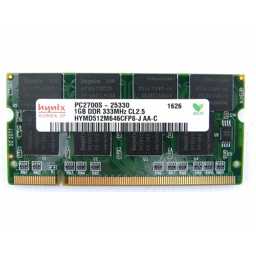 Оперативная память Hynix 1 ГБ DDR 333 SO-DIMM PC2700S-25330 1Gb 1 шт. оперативная память sun microsystems 4 гб 2 гб x 2 шт ddr 333 мгц dimm x9253a