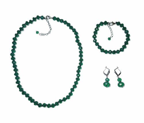 Комплект бижутерии OSA Комплект украшений вечерний женский из зелёного хрусталя: браслет, колье, серьги, зелeный