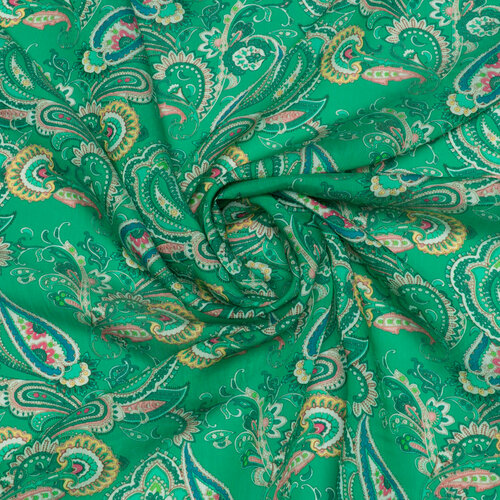 Батист, принт пейсли, зеленый