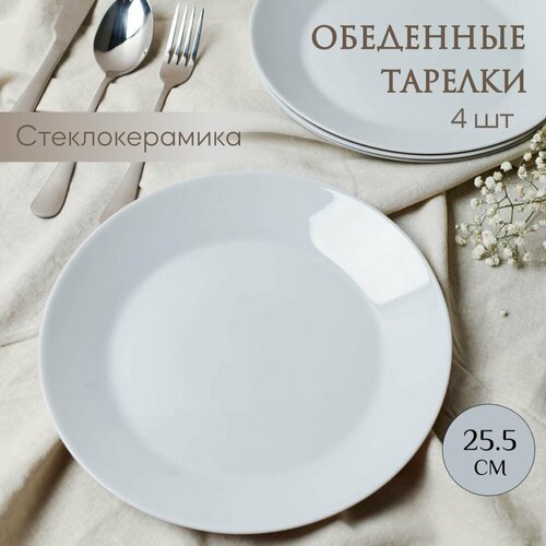 Набор тарелок 25см 4 штуки больших широких Светло-серые стеклокерамика 1140₽