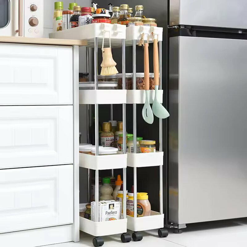 Картинки Этажерка напольная, узкая, для ванной и кухни, на колесиках, пластиковая, стеллаж, система хранения выдвижная