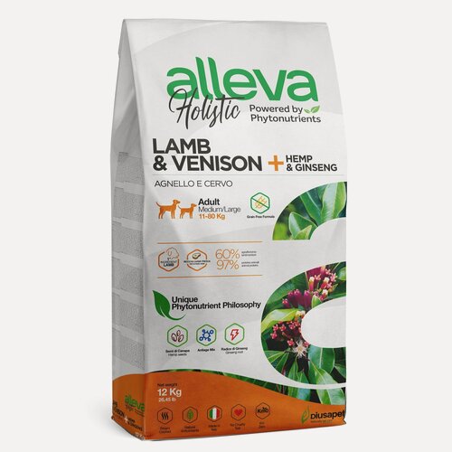 Изображение товара Alleva Holistic Adult Lamb Venison MediumMaxi сухой корм для взрослых собак с ягненком и олениной, и женьшенем 12 кг