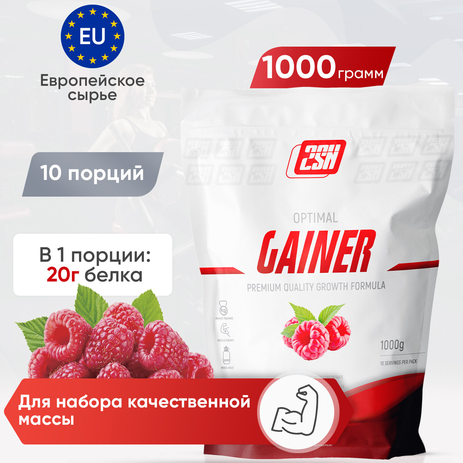 Гейнер для набора мышечной массы, мыщц, похудения 2SN Gainer 1000г (Малина)