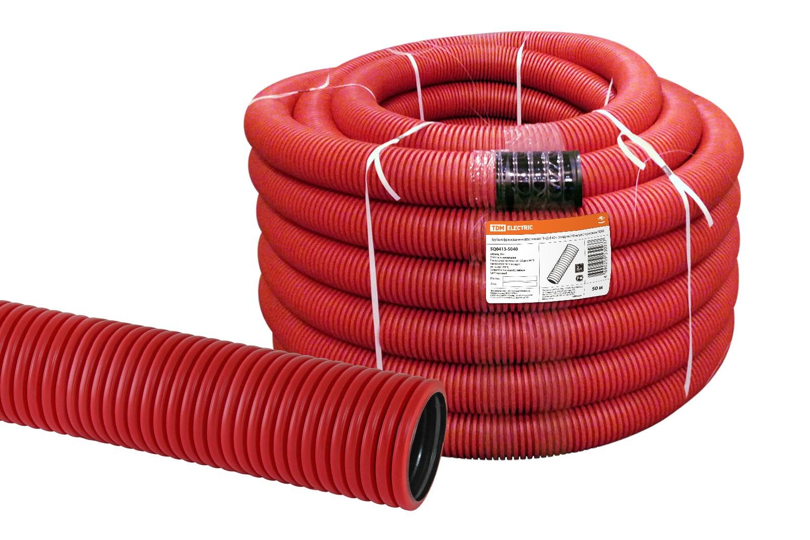 Труба гофрированная двустенная ПНД d 40 с зондом (50 муп.) красная TDM SQ0413-5040