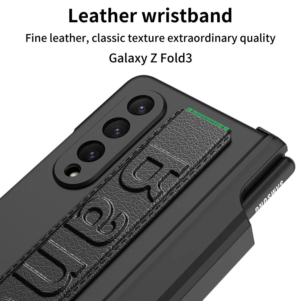 Кожаный эластичный чехол с наручным ремешком для Samsung Galaxy Z Fold 3, чехол с полным покрытием, противоударные Чехлы для Galaxy Z Fold3, Carbon fiber, Galaxy Z Fold3 — фото 1