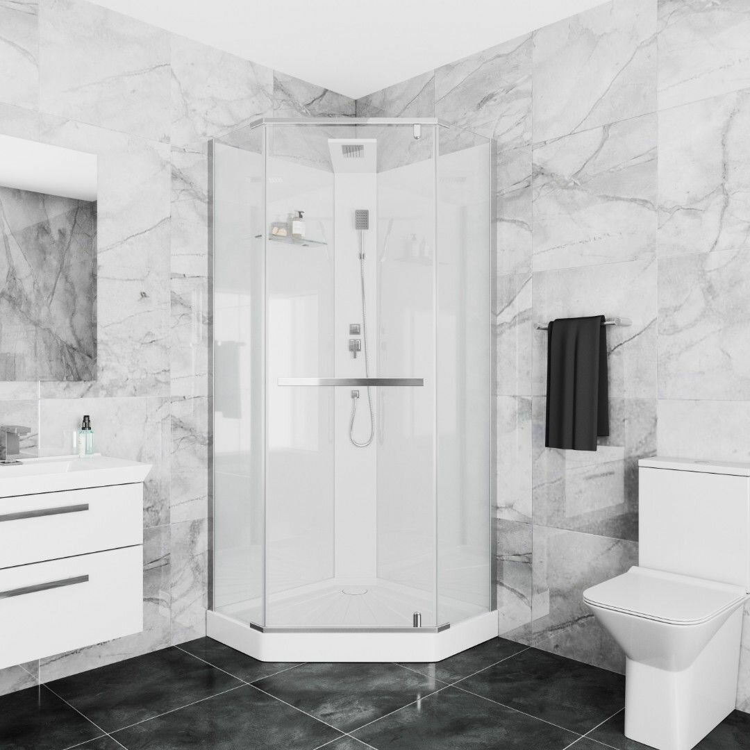Душевая кабина Ceruttispa CHIKA 901T (90x90x215-225) с низким поддоном без крыши профиль хром стекло прозрачное