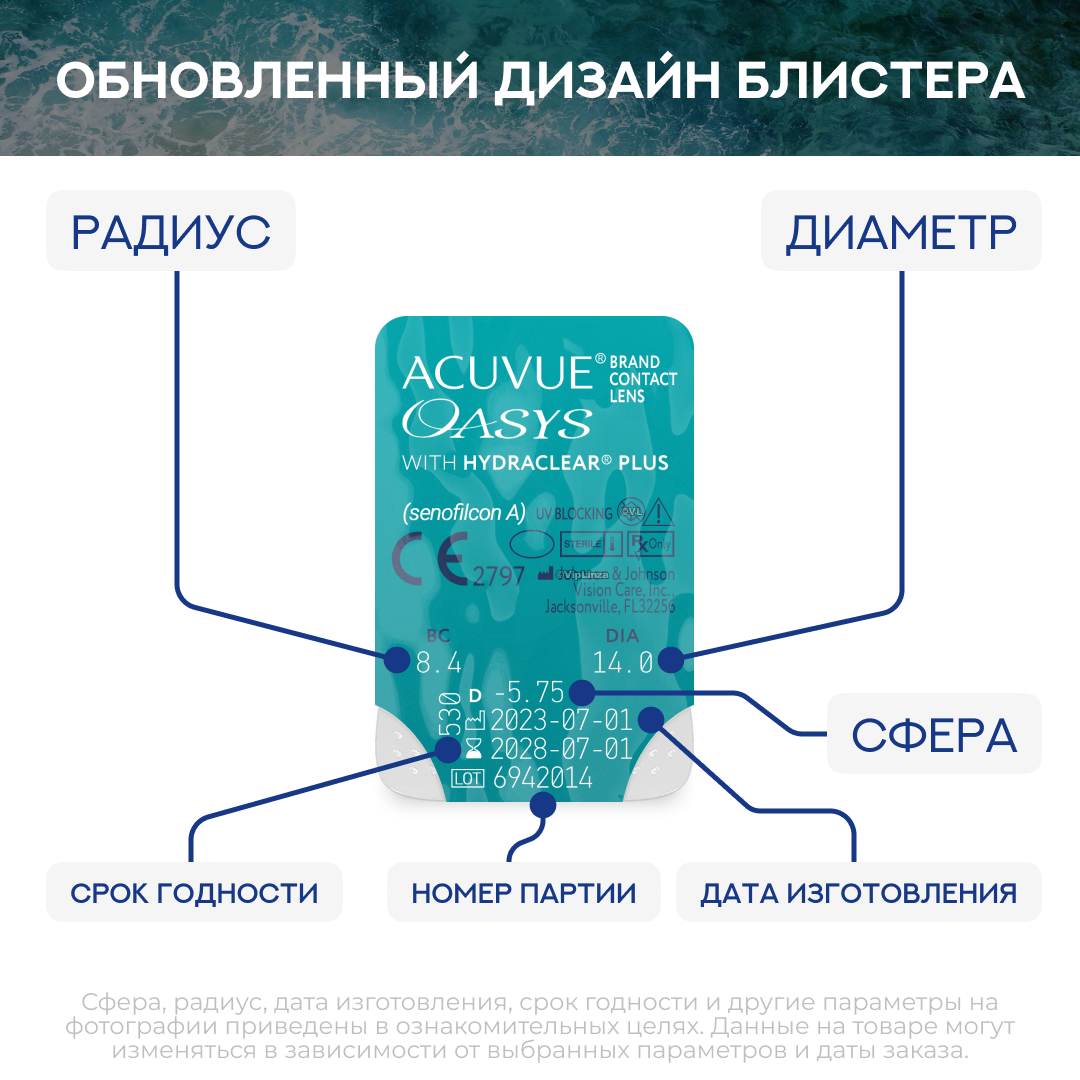 Контактные линзы Acuvue OASYS with Hydraclear Plus, 6 шт, R 8,4, D -7 — фото 1