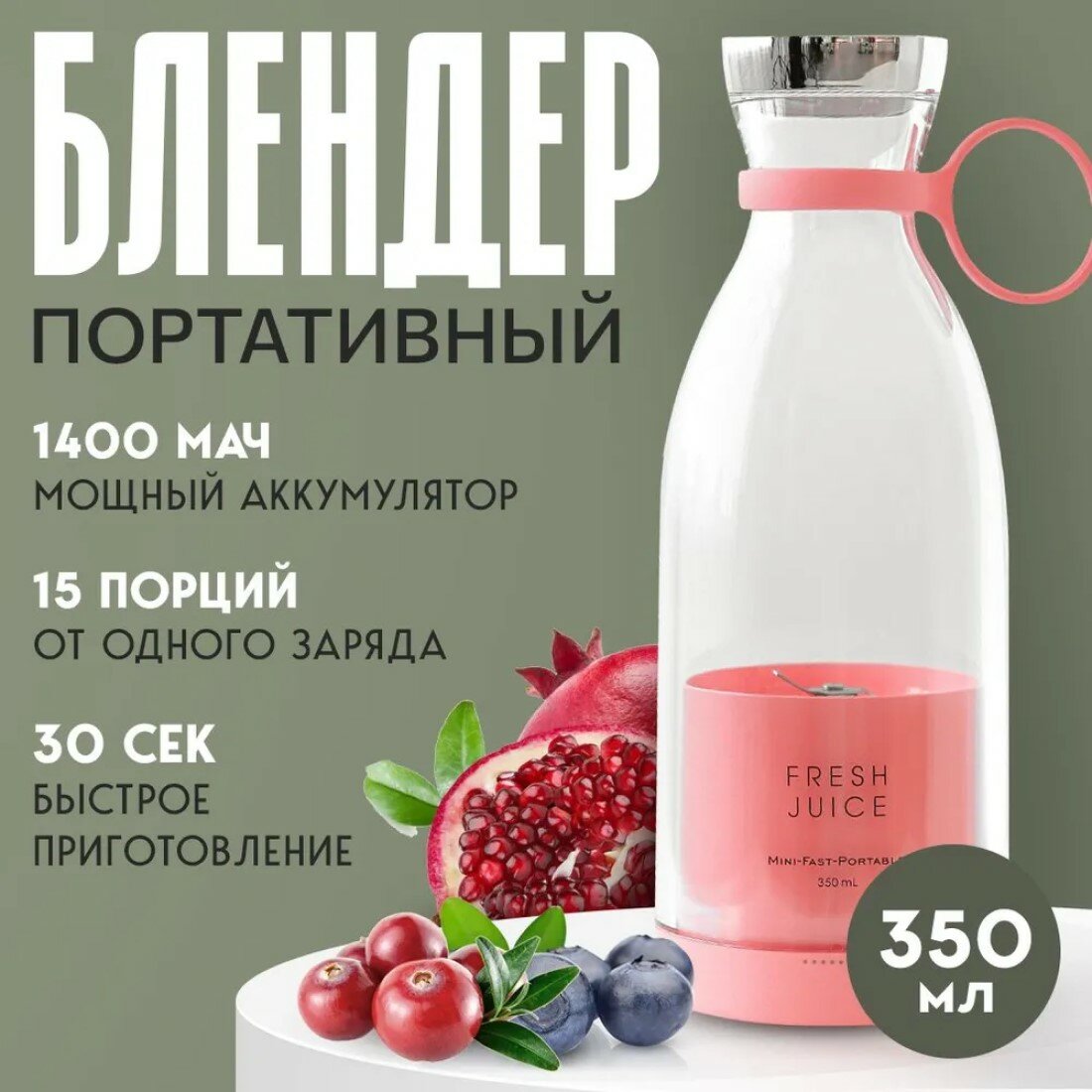 Портативный блендер-бутылка Xiaomi Fresh Juice Розовый с беспроводной зарядкой, беспроводной измельчитель для смузи, коктейлей, детского питания