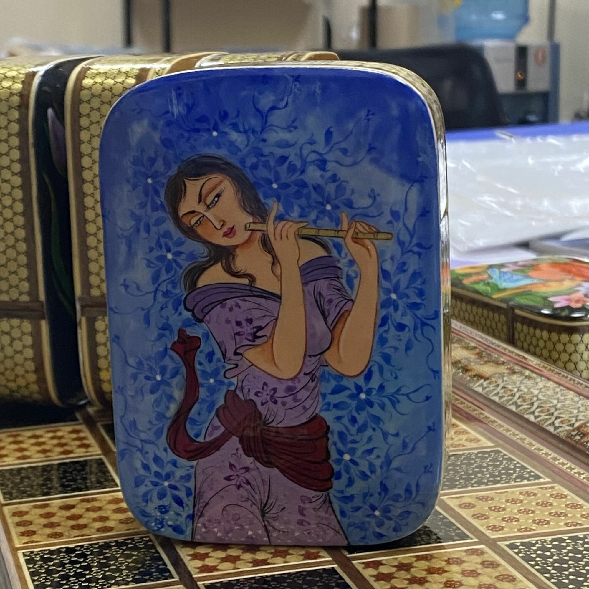 Чехол-футляр Персидский Базар "Иранская миниатюра", для карт, дерево, синий/коричневый/пурпурный/светло-розовый