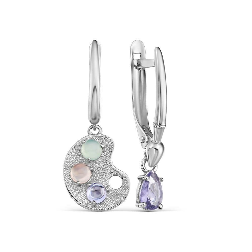 Серьги с подвесками Pepela Jewelry, серебро, 925 проба, родирование, фианит, агат, , серебристый