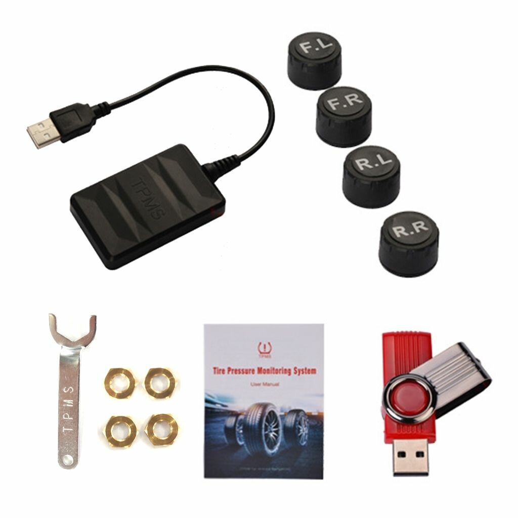 Беспроводной датчик давления в шинах с 4 внутренними/внешними USB-мониторами температуры