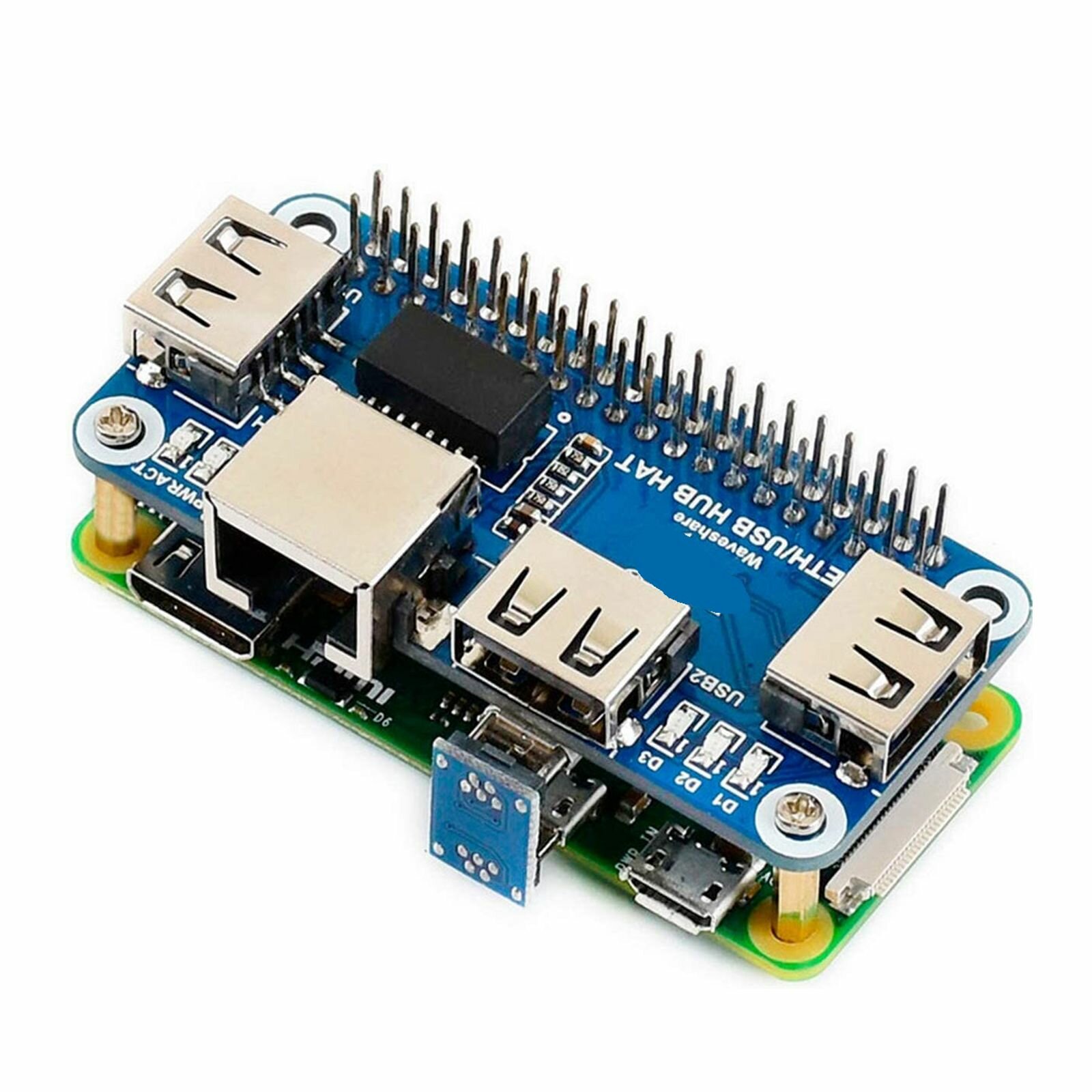 Плата расширения USB-RJ45 Ethernet Port 3 HUB HAT для Raspberry Pi 4 Model B 3B + Zero W WH 1.3 — фото 1